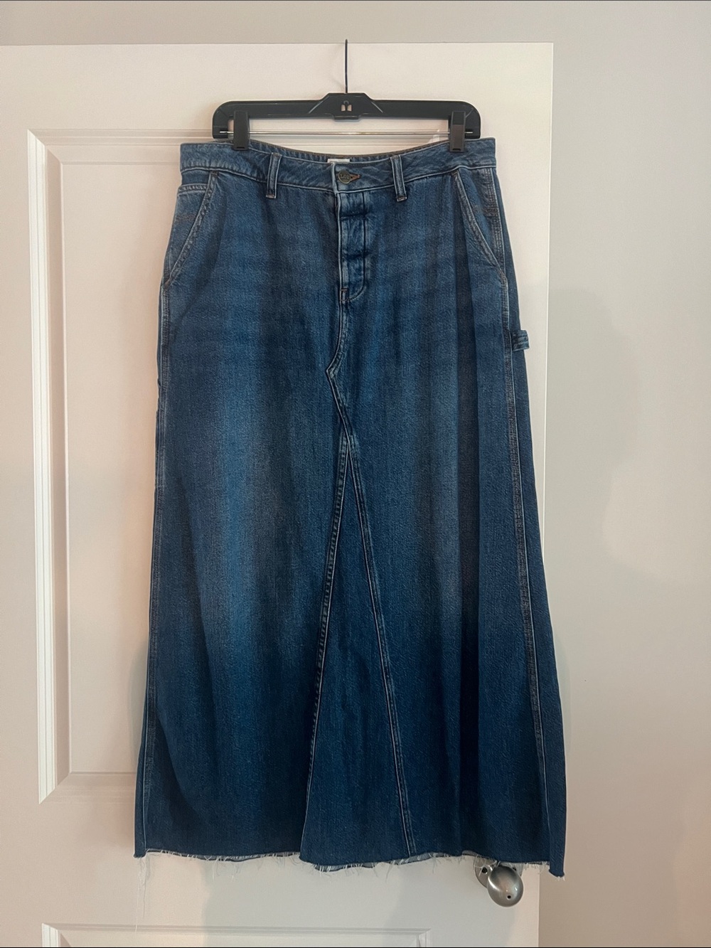 Lee Denim Maxi Skirt in Dark Blue with Faded Panels